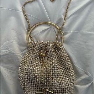 Pearl and Gold Beaded Drawstring Bag